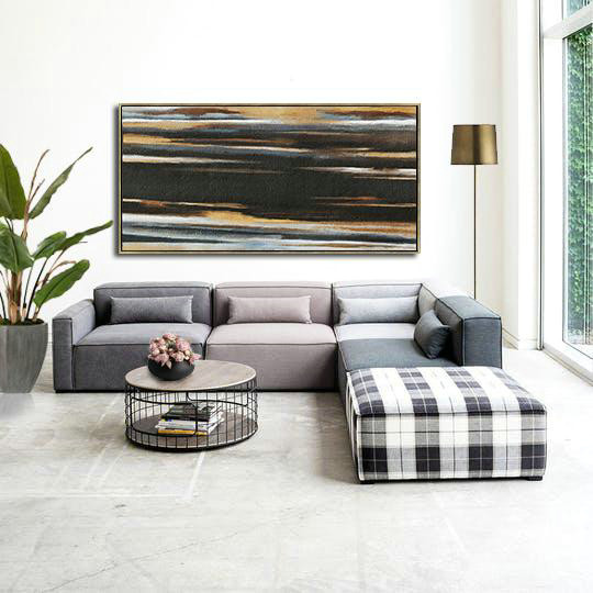 Abstract Painting Extra Large Canvas Art,Hand Painted Panoramic Abstract Painting,Abstract Oil Painting,Earthy Yellow ,Black,White.etc